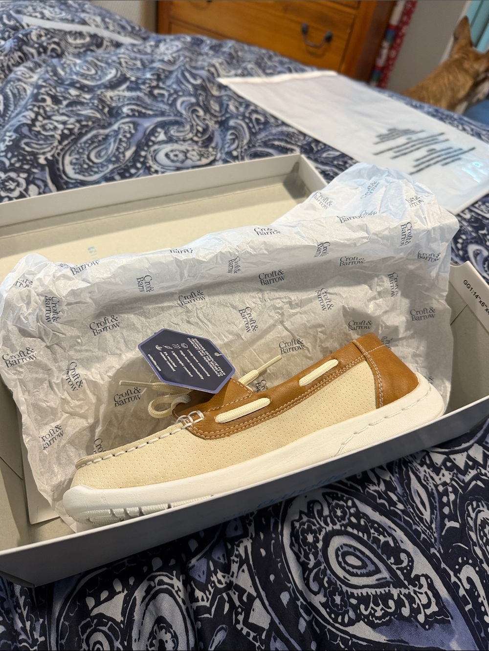 croft & barrow Adagio Cream and Brown Slip on Boat Shoes NIB